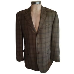 Zino Blazer Mens 42L Jacket Olive Green Plaid Merino Zignone Merino Wool Italy